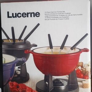 Red Cast Iron Fondue Set